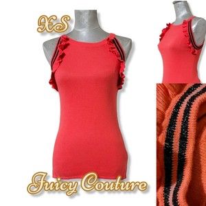 Juicy Couture Ruffle Sweater sleeveless tank Top Glitter Striped Coral Orange xs